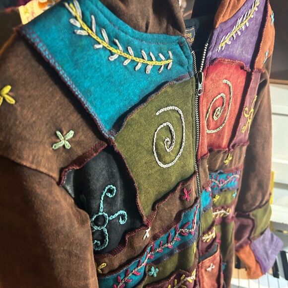 Rising International Hoodie Womens Multicolor Boho Embroidered Zip Jacket Small - Picture 16 of 16